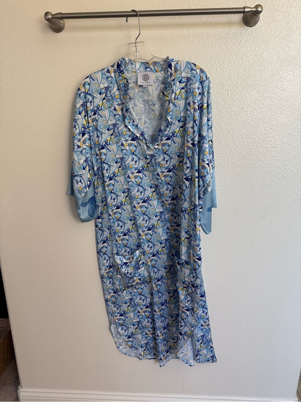 Blue Floral Midi Dress with V-Neck